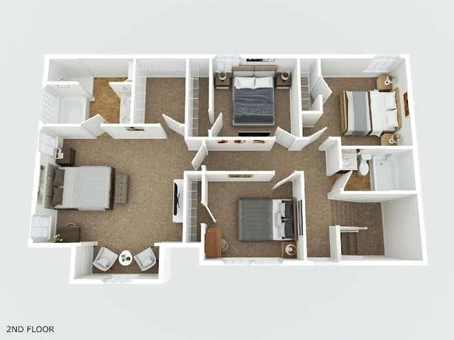 a living room with furniture and large mirror