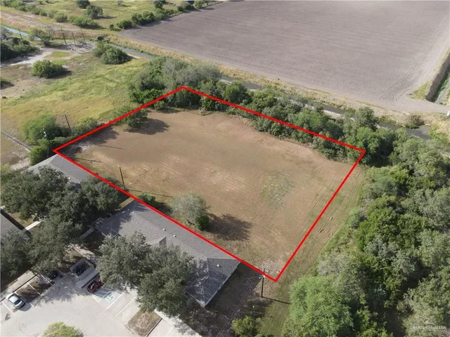 an aerial view of a backyard