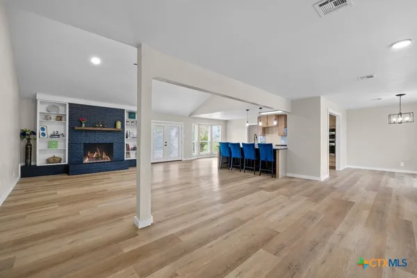 a view of livingroom with furniture and fireplace