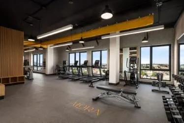 a view of a room with gym equipment