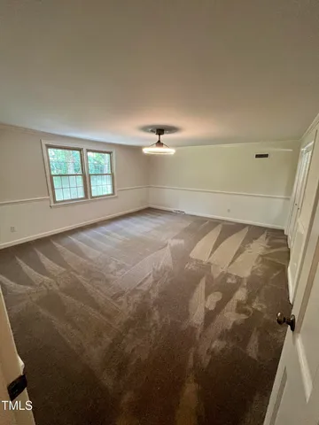 a view of a yard with plants and trees