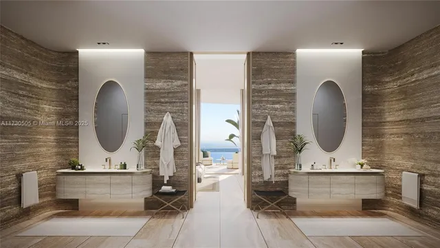 a bathroom with a double vanity sink mirror and bathtub