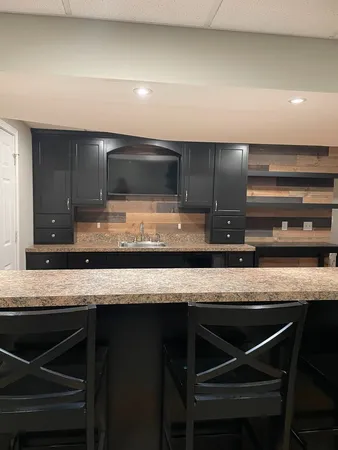 a kitchen with a stove and a microwave