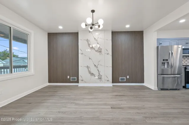a view of a livingroom with a chandelier