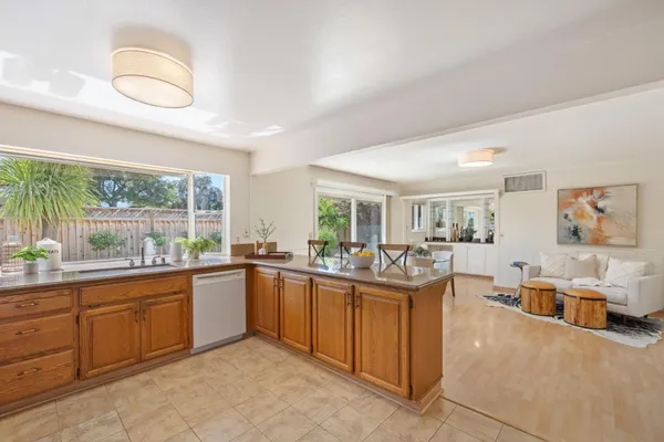 a kitchen with lots of counter top space