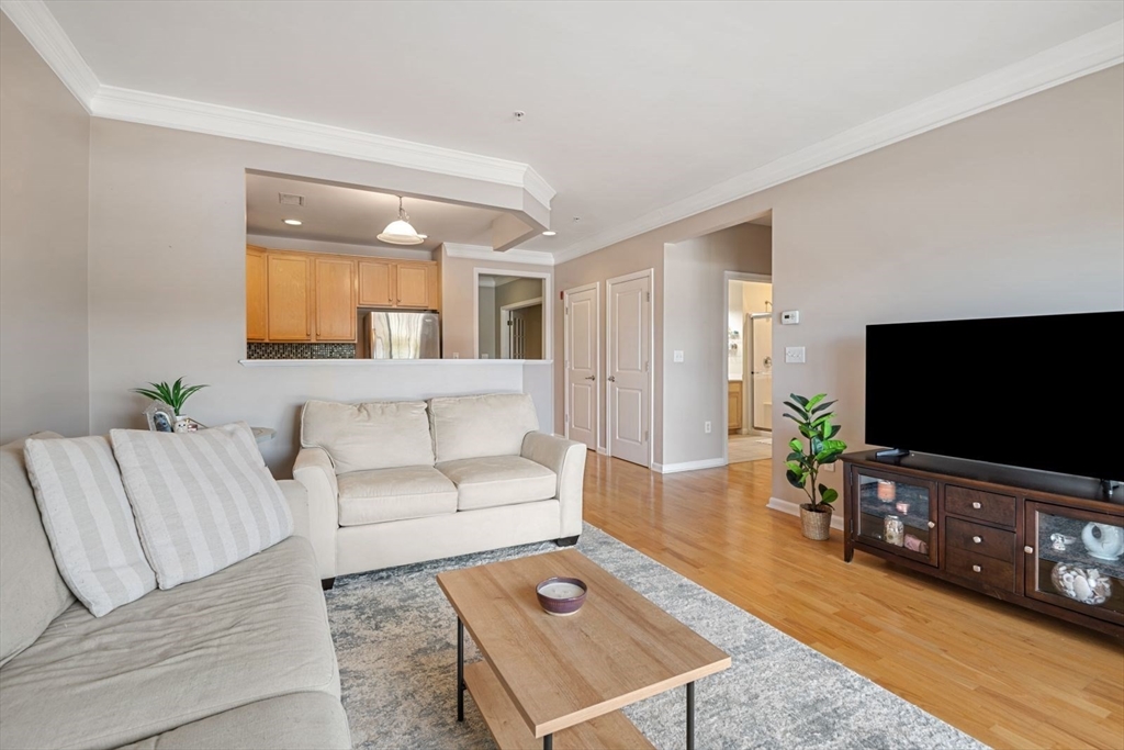 204 Clocktower Drive, Unit 202 Waltham, MA 02452 - Photo 4 of 25 a living room with furniture and a flat screen tv