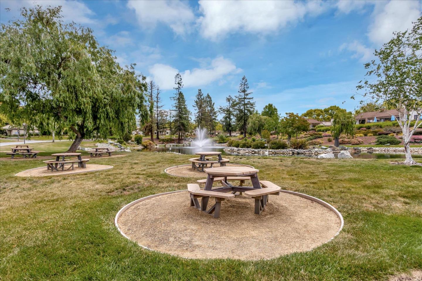 8387 Riesling Way San Jose, CA 95135 - Photo 48 of 52 a swimming pool with outdoor seating and covered with trees in the background