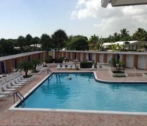 a view of swimming pool with outdoor seating and plants