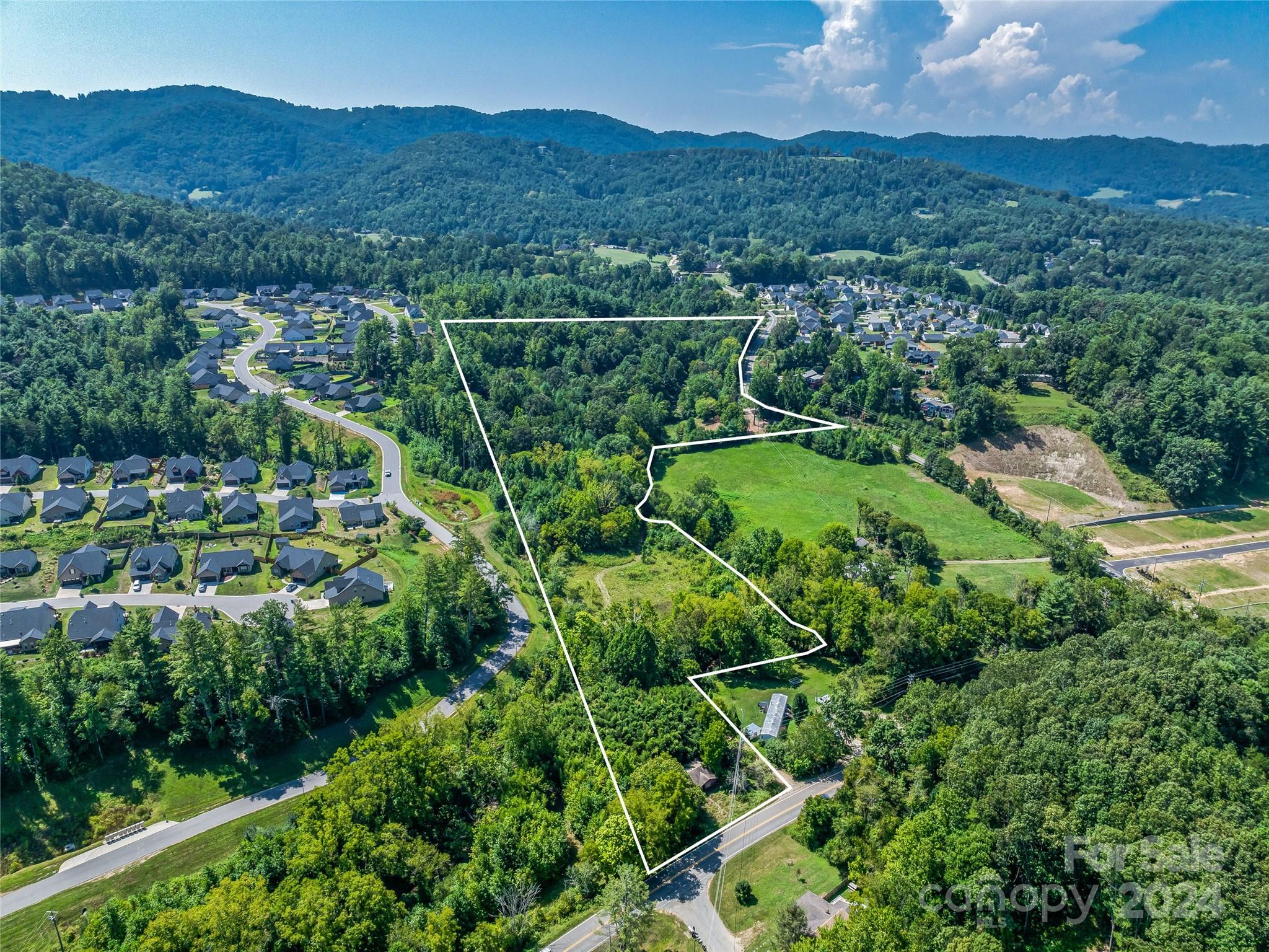28 Pleasant Grove Road Weaverville, NC 28787 - Photo 2 of 6 an aerial view of green landscape with trees houses and mountain view