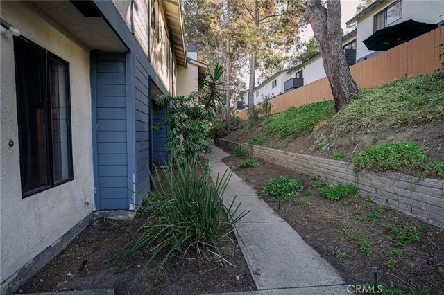 a view of a yard with a slide
