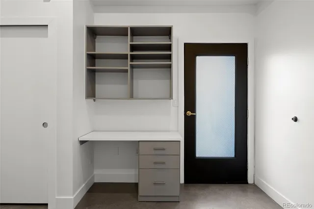a view of an empty walk in closet