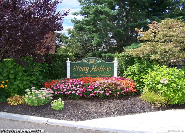 a street sign that is sitting in the middle of a garden