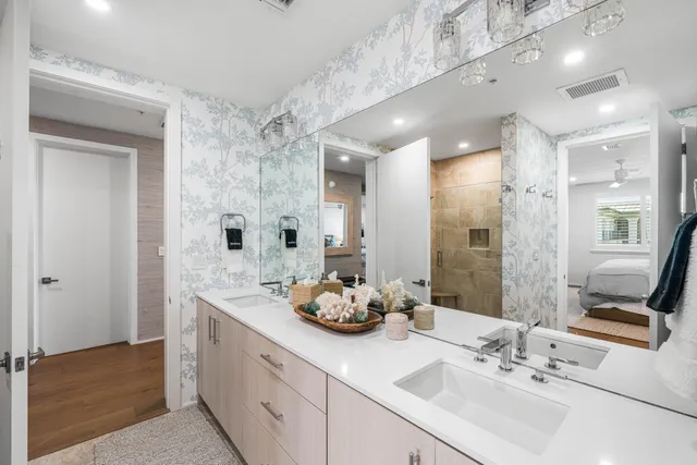 a view of a city with an ocean view