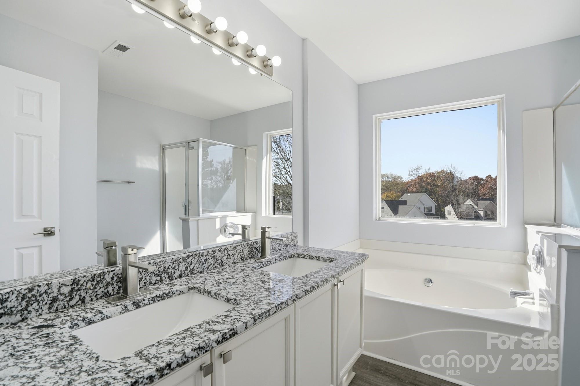 1505 Bellridge Road Rock Hill, SC 29732 - Photo 22 of 48 a bathroom with a granite countertop tub a sink and a large mirror