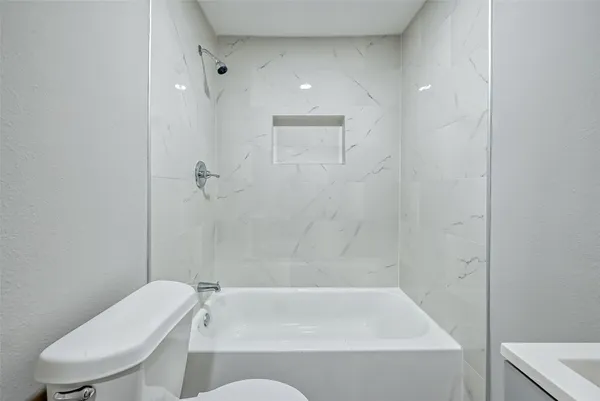 a bathroom with a toilet and a bathtub