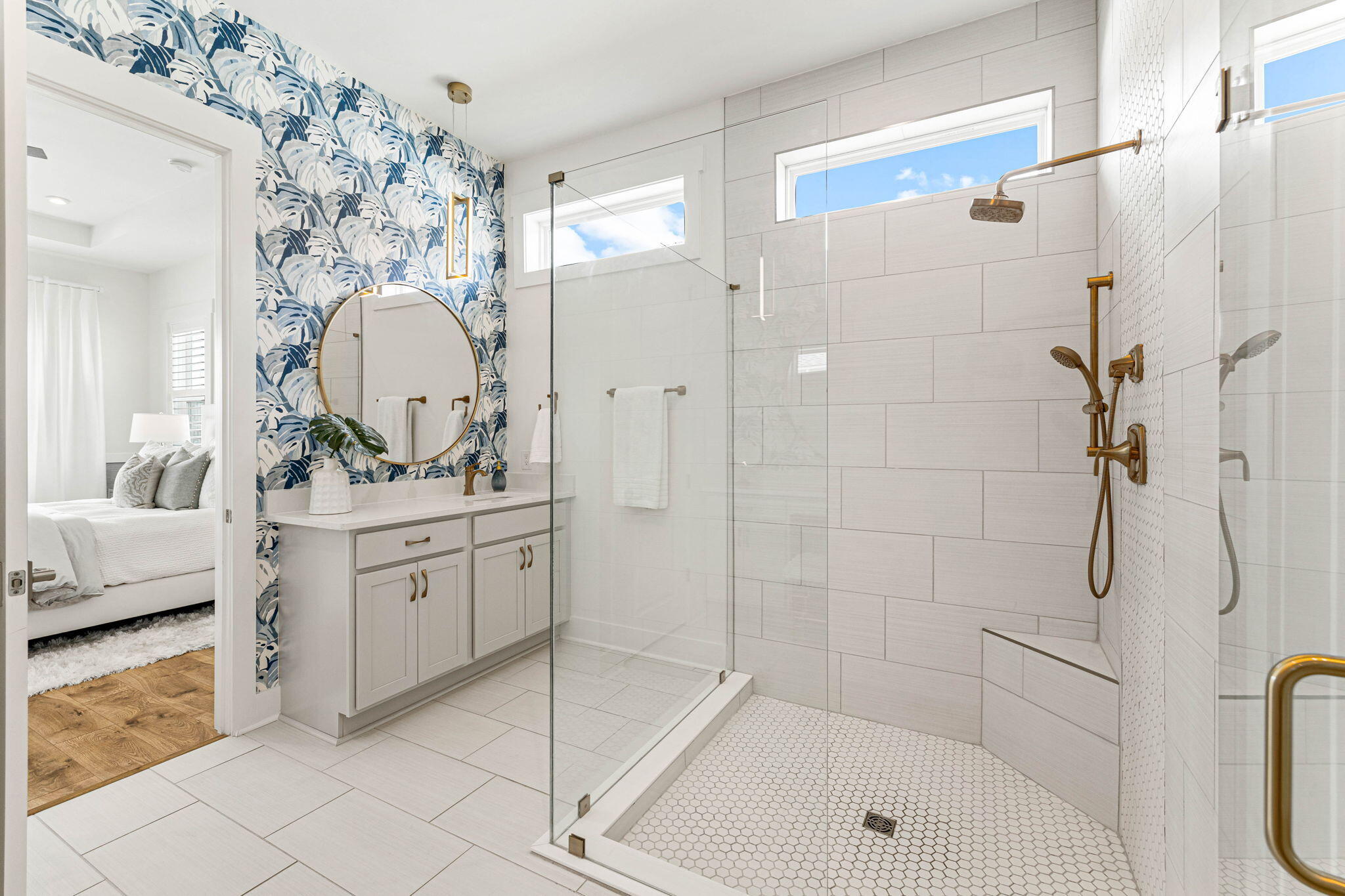 47 West Lafayette Rd Inlet Beach Inlet Beach, FL 32461 - Photo 27 of 71 a bathroom with a double vanity sink mirror and shower