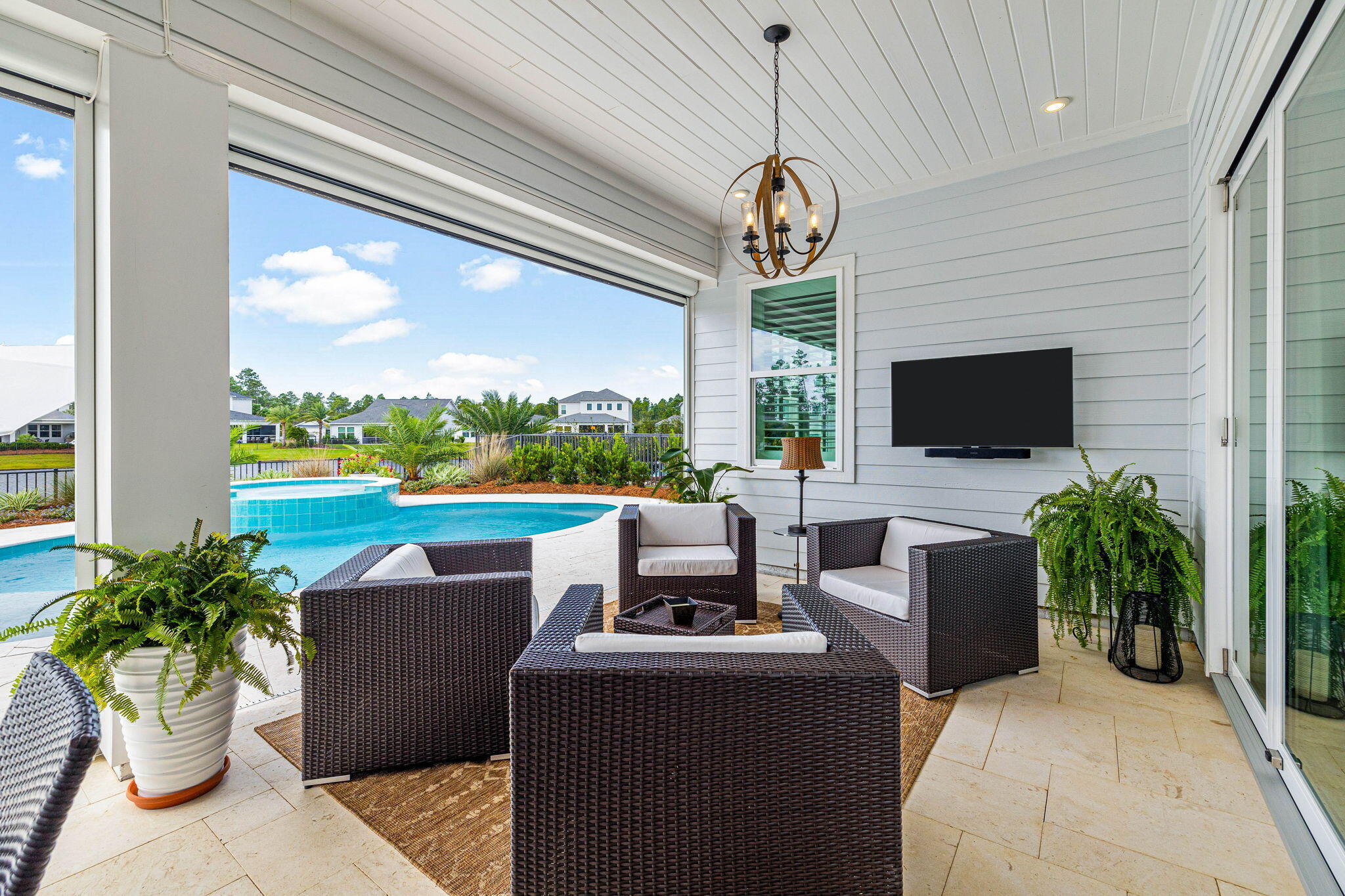 47 West Lafayette Rd Inlet Beach Inlet Beach, FL 32461 - Photo 37 of 71 a outdoor living space with furniture and a flat screen tv