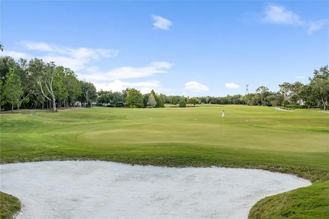 a view of a golf course with a lake