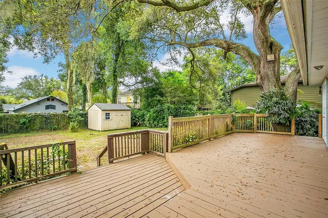 a view of a wooden deck