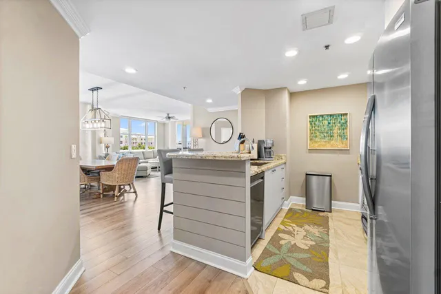 a kitchen with a stove and a microwave