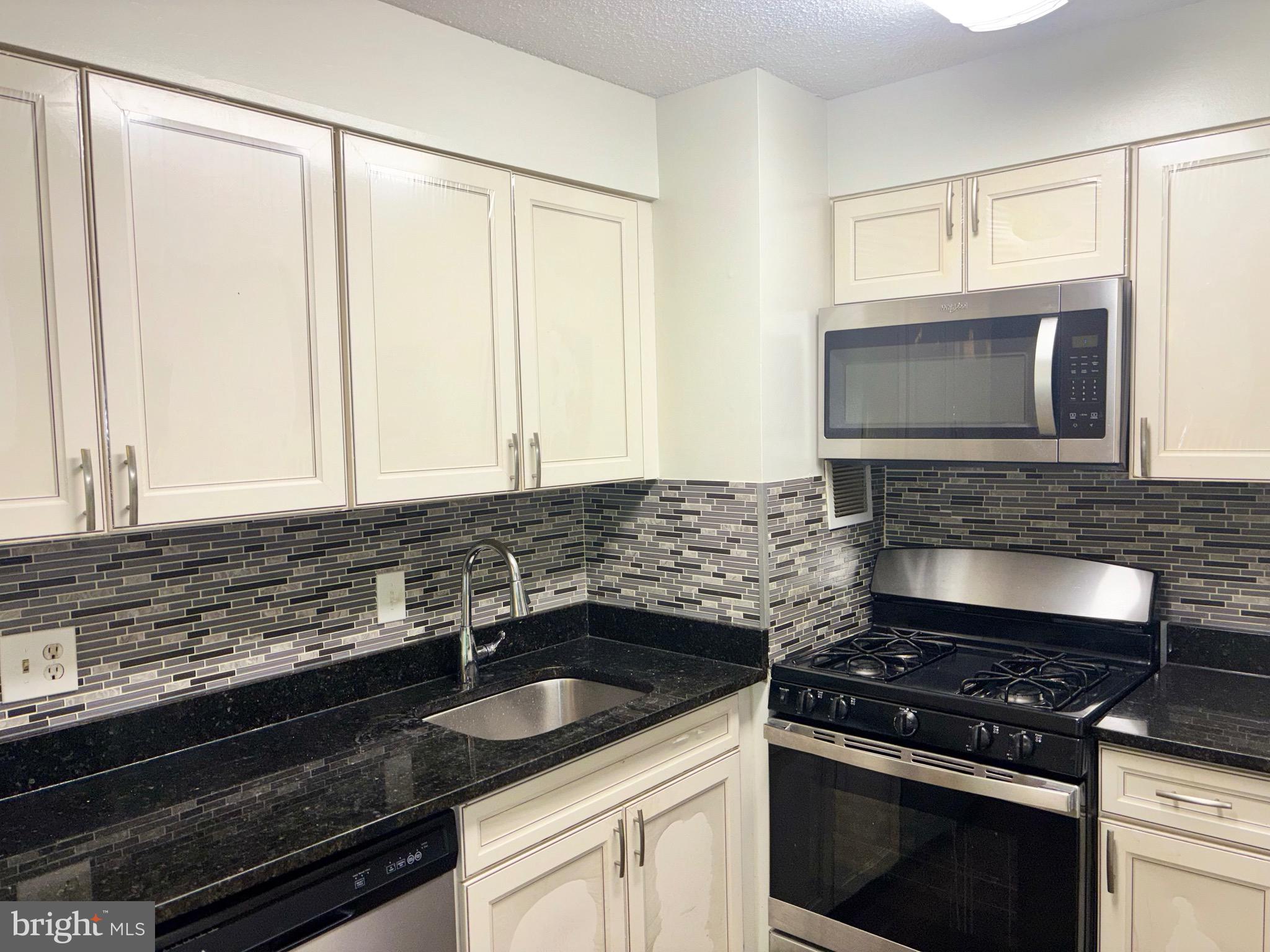 1832 Metzerott Road, Unit 105 Hyattsville, MD 20783 - Photo 6 of 16 a kitchen with granite countertop a sink stove and cabinets