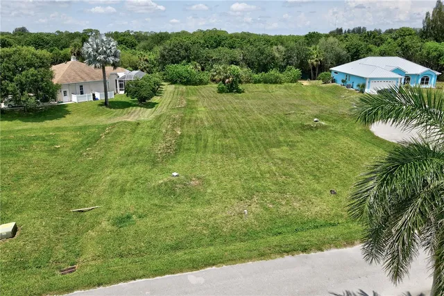 a view of a big yard with potted plants and a fountain