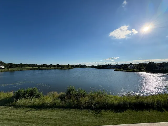 a view of a lake from a yard