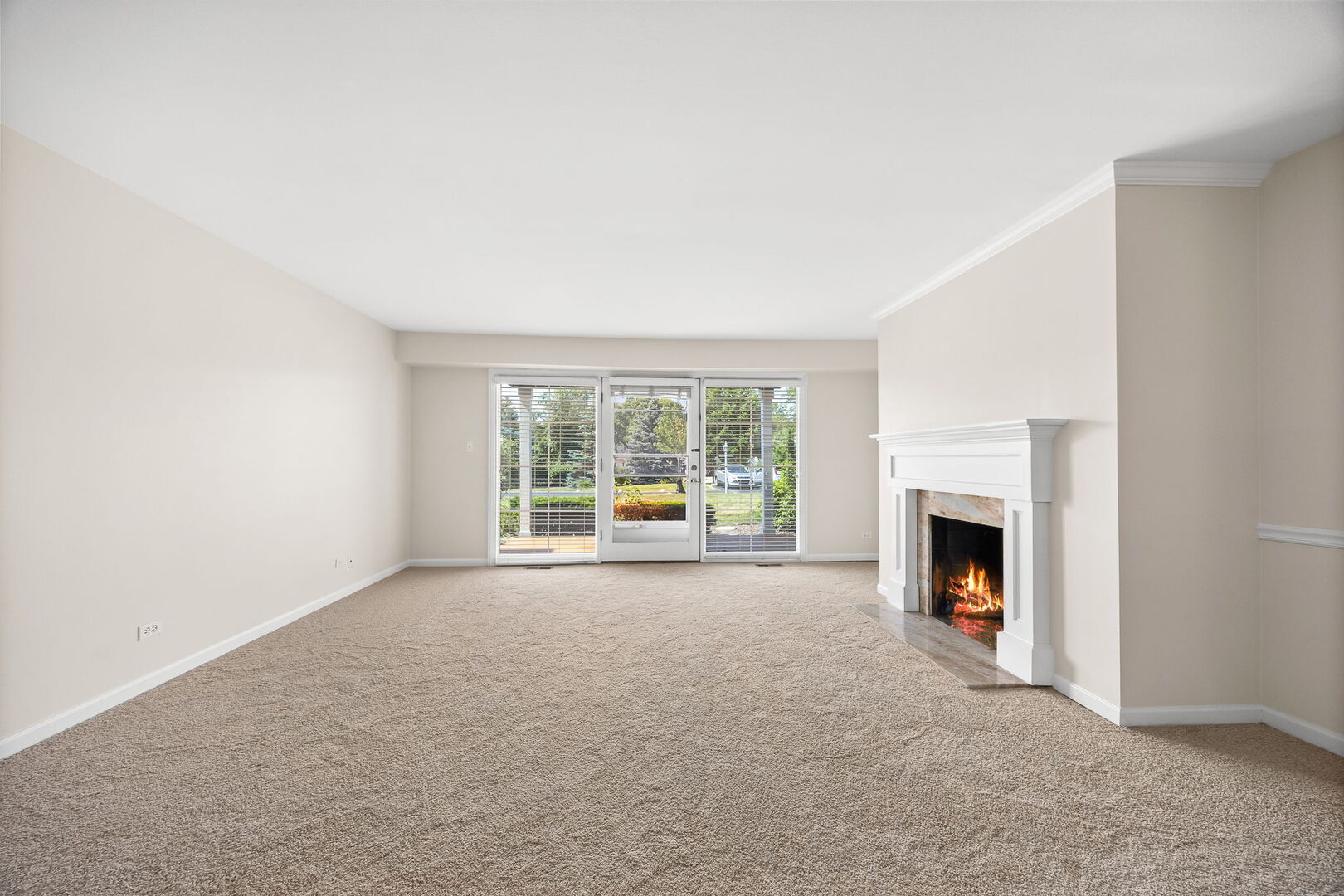 124 Carriage Way Drive, Unit B109 Burr Ridge, IL 60527 - Photo 15 of 31 a view of an empty room with a fireplace and a window