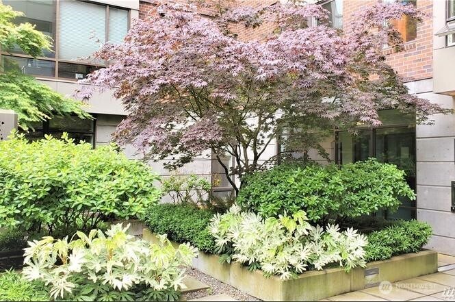 4547 8th Avenue Northeast, Unit 408 Seattle, WA 98105 - Photo 4 of 27 a front view of a house with a yard and flowers
