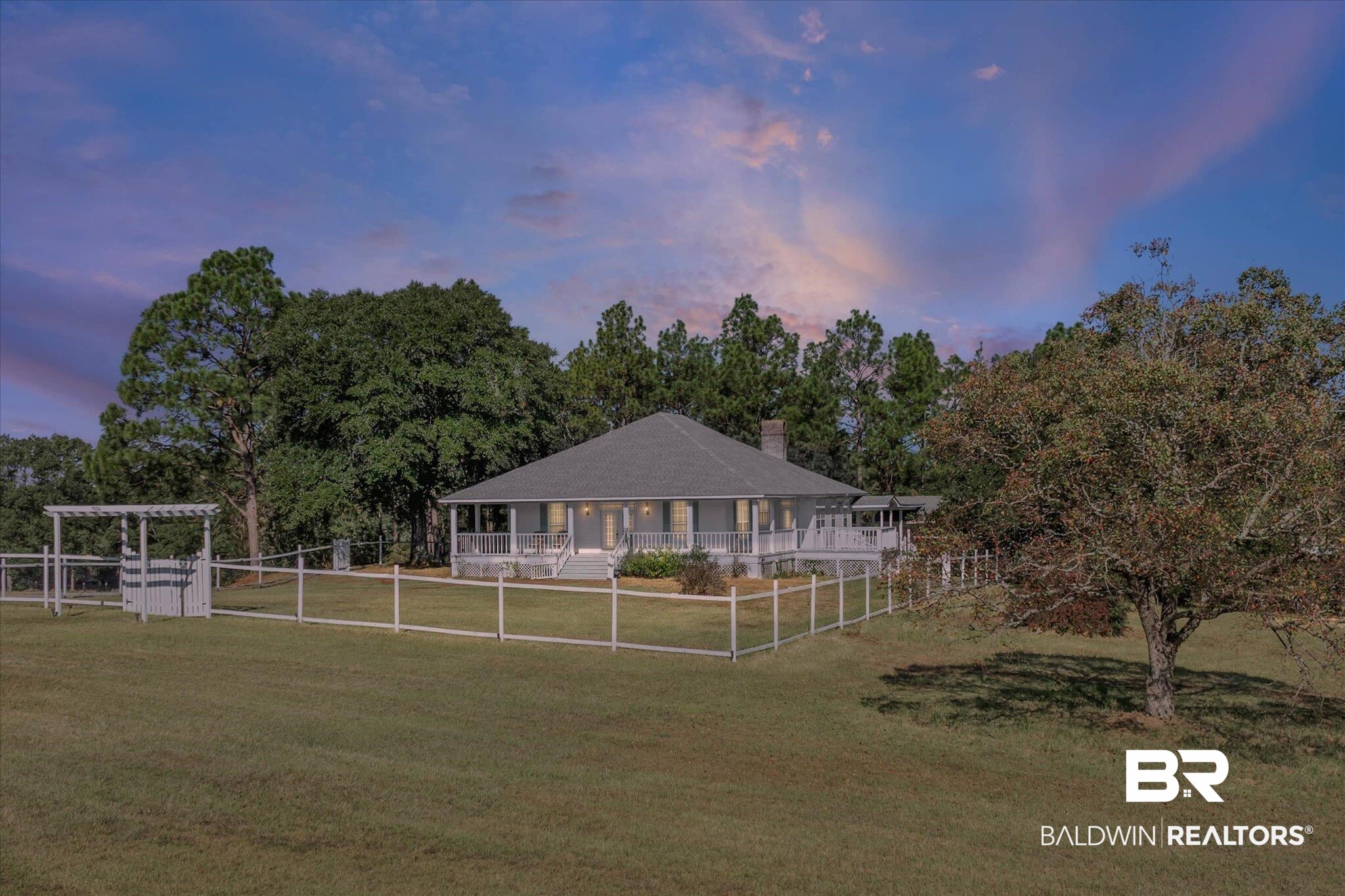 7650 Iron Rush Road Wilmer, AL 36587 - Photo 4 of 34 Farmhouse with a fenced backyard, covered porch, a chimney, and view of wooded area