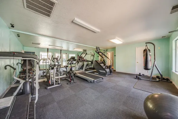 a room with gym equipment