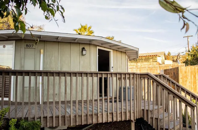 a view of a balcony with a sink