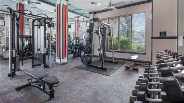 a view of a room with gym equipment