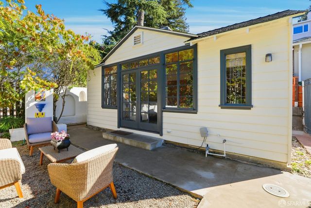 a building outdoor space with patio furniture