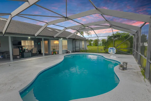 an outdoor space with swimming pool