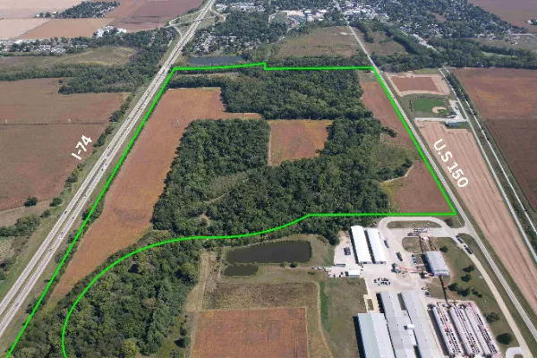 an aerial view of a house with a garden