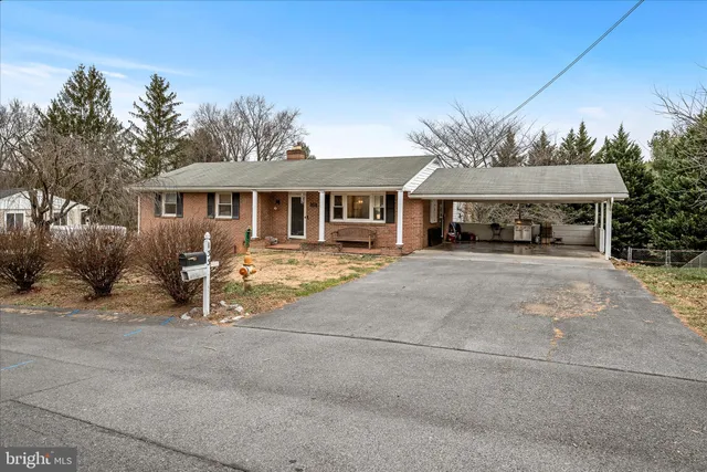 front view of a house with a patio