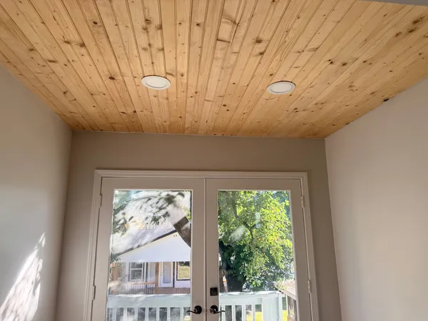 a view of windows and yard