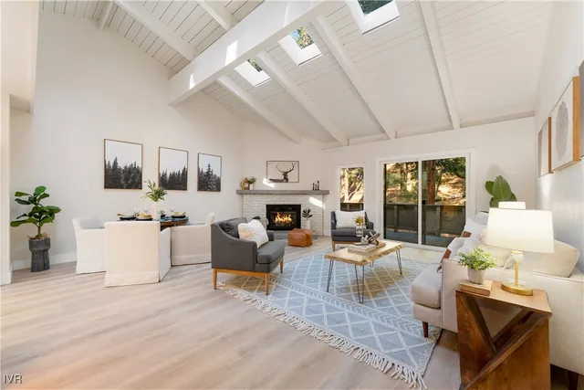 a living room with fireplace furniture and a fireplace