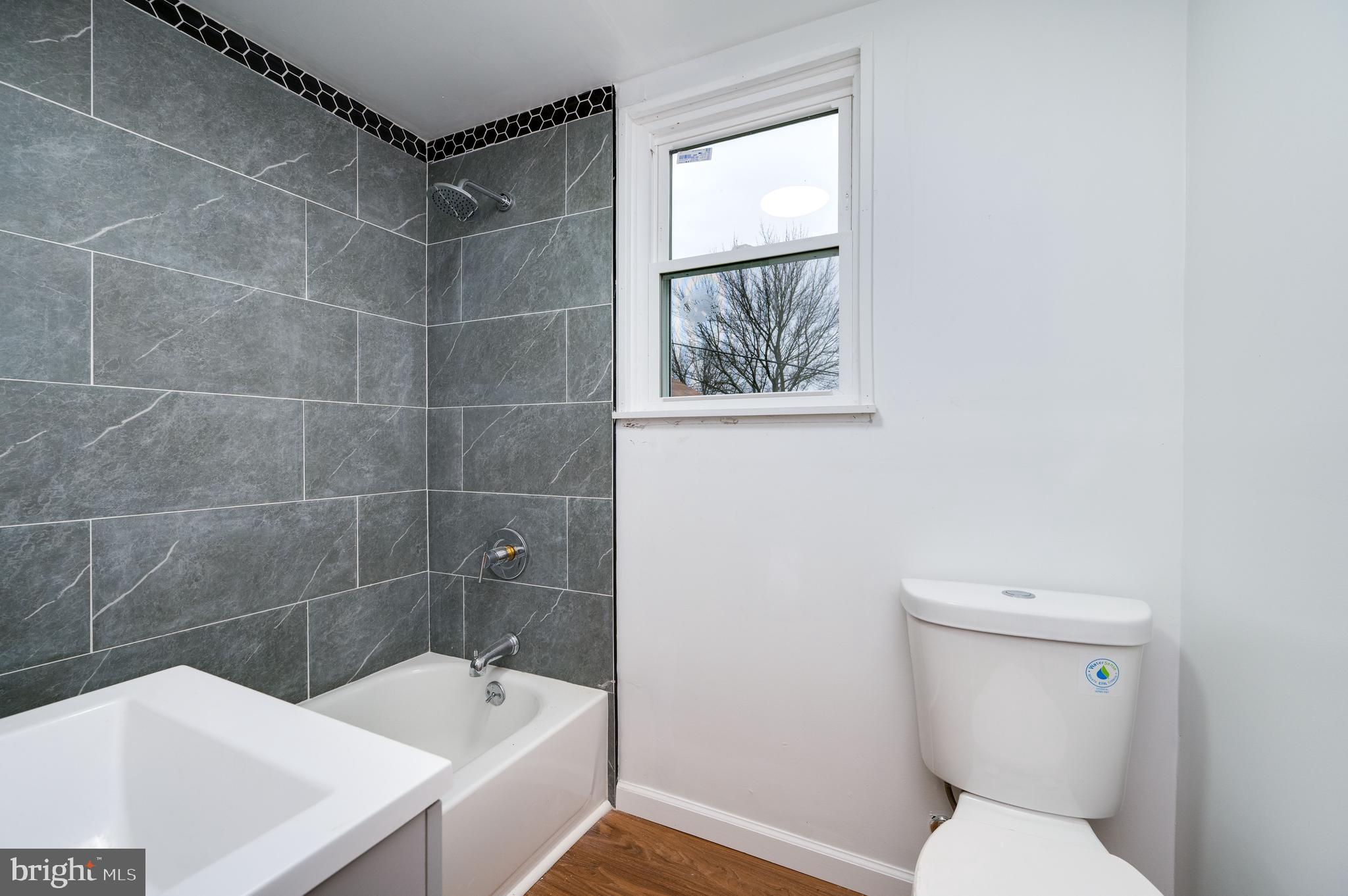 a bathroom with a toilet and bathtub