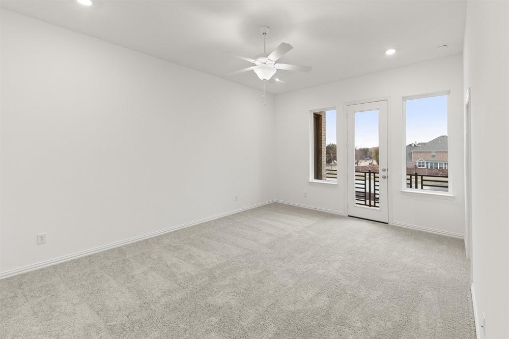 1237 Doris May Drive Allen, TX 75013 - Photo 12 of 19 Carpeted room featuring a ceiling fan, recessed lighting, and white walls