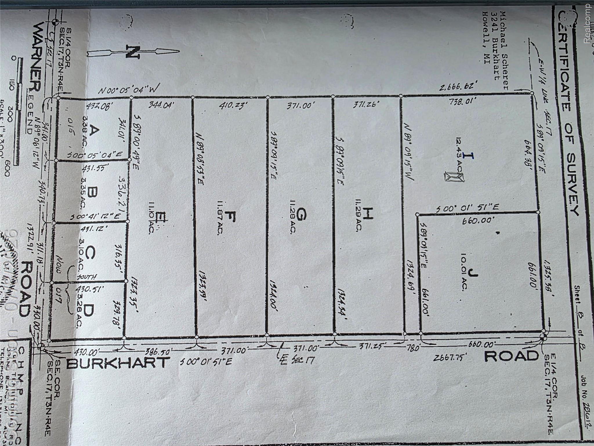 3581 North Burkhart Road Howell, MI 48855 - Photo 14 of 15 Certificate of Survey. Detailing property divisions and dimensions