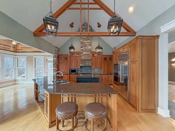 a dinning room with furniture