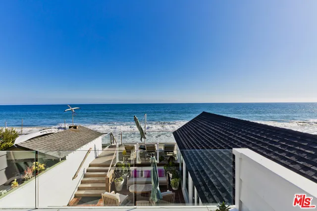 a view of roof deck with ocean view