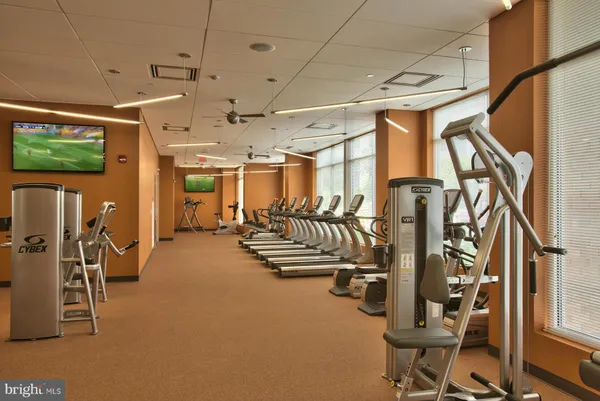 a view of a room with gym equipment