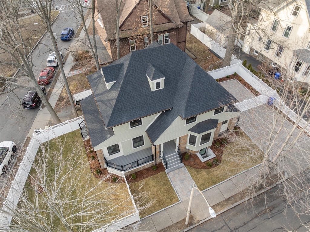 8 Stetson Street Brookline, MA 02446 - Photo 34 of 36 an aerial view of residential house with outdoor space and seating area