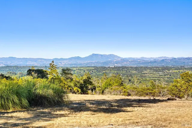 a view of a lake with a mountain in the background