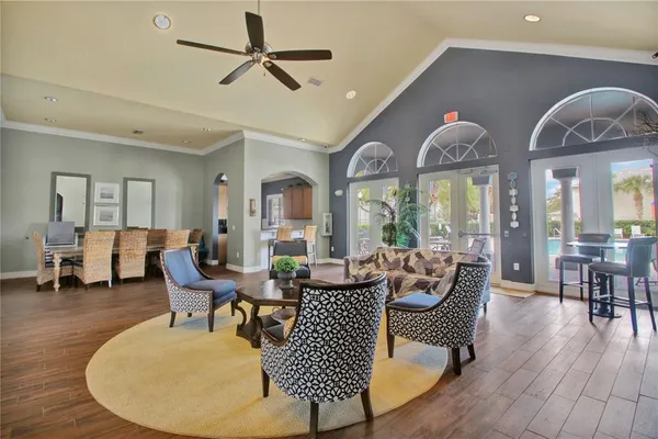 a view of a patio with a garden and plants