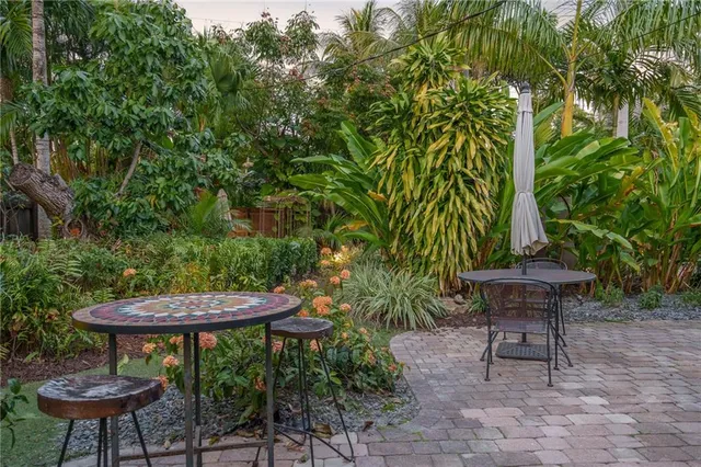 a view of a backyard with swimming pool
