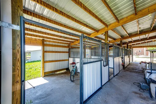 a view of a garden with iron fence